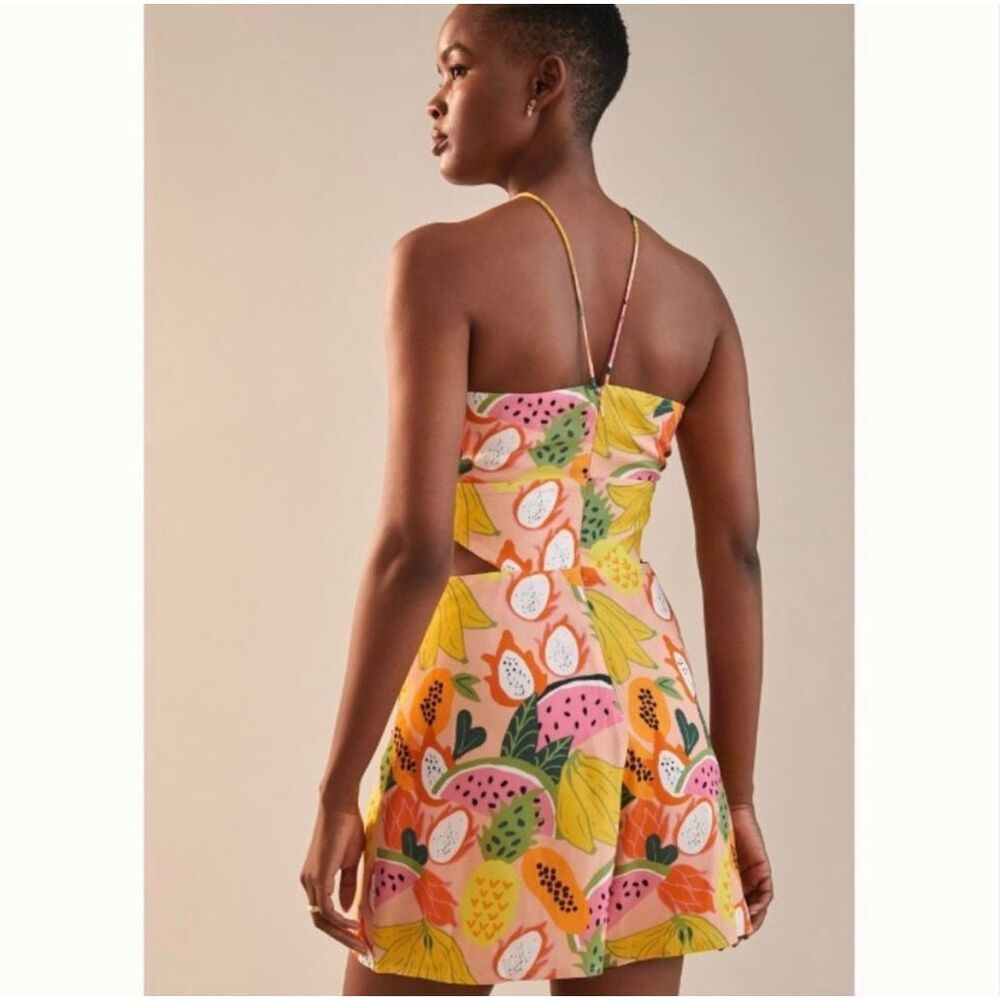 Anthropologie Hutch Mixed Fruit Cutout Halter Romper Tropical Print Size 2 - Picture 3 of 9